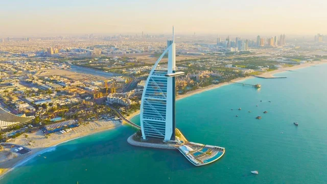 برج العرب دبي لقطة جوية وقت الغروب