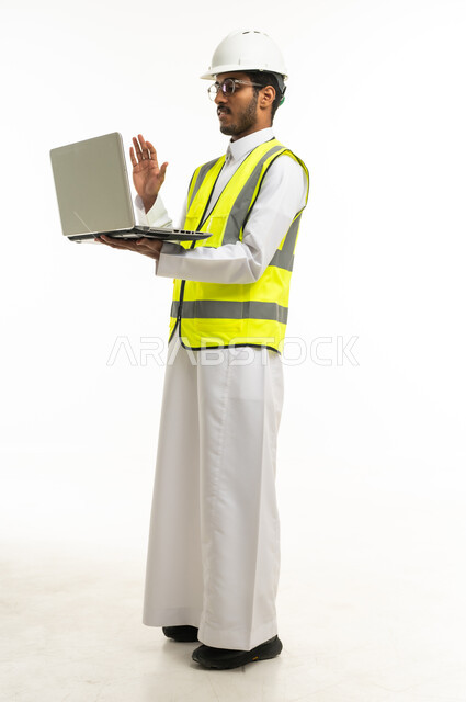 Saudi Engineer with Laptop on White Background