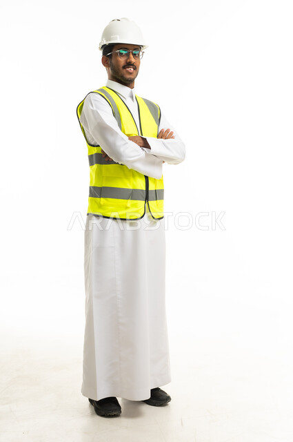 Saudi Engineer in Safety Vest on White Background