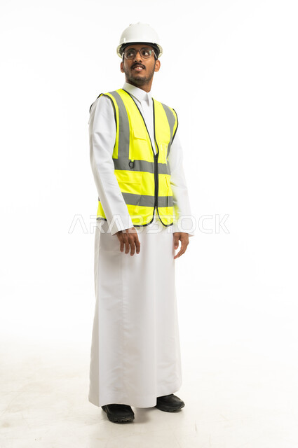 Saudi Male Engineer in Safety Gear on White Background