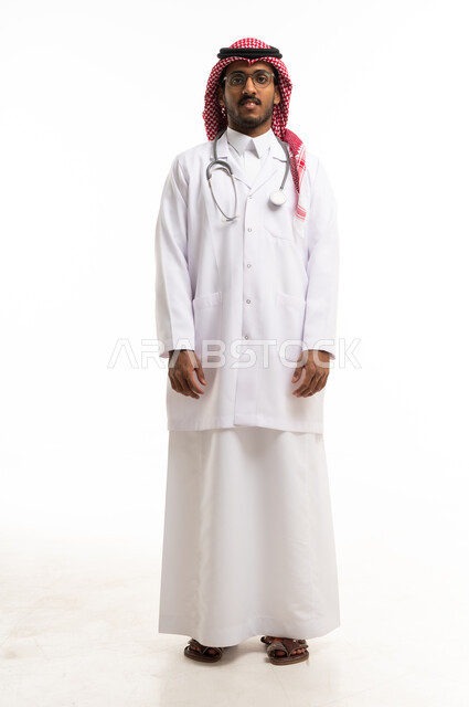 Saudi Male Doctor in Lab Coat with Stethoscope