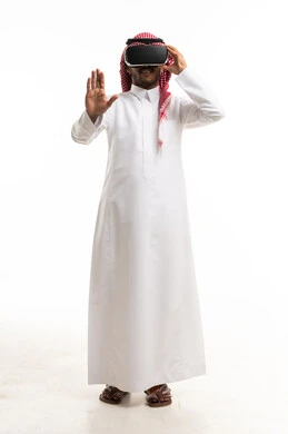 Saudi Man Using VR Headset on White Background