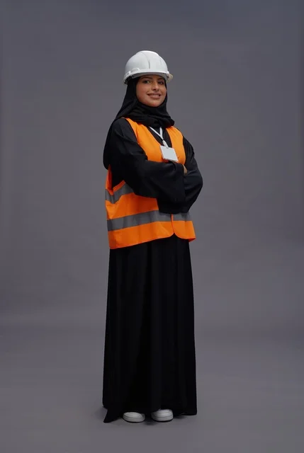 Saudi Female Engineer in Safety Vest and Hard Hat
