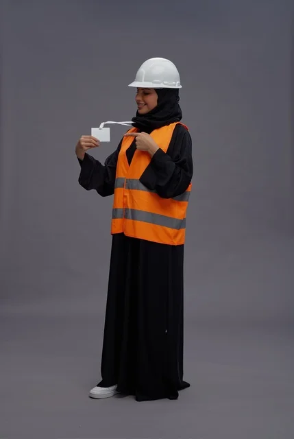 Saudi Female Engineer Holding Blank ID Card