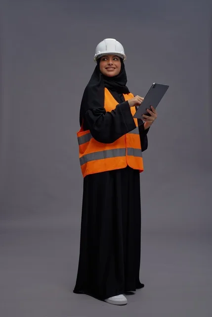 Saudi Female Engineer with Tablet in Studio