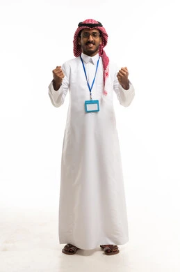 Saudi Man Celebrating Success in Studio White Background