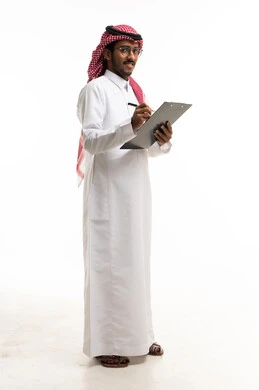 Saudi Professional Man in Thobe Holding Clipboard