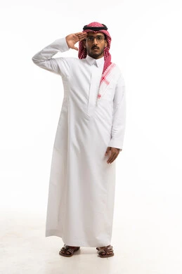 Saudi Man in Traditional Thobe Giving Military Salute