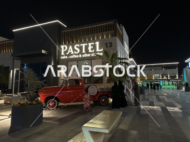 Red Vintage Truck at Villaggio Al-Khobar Night