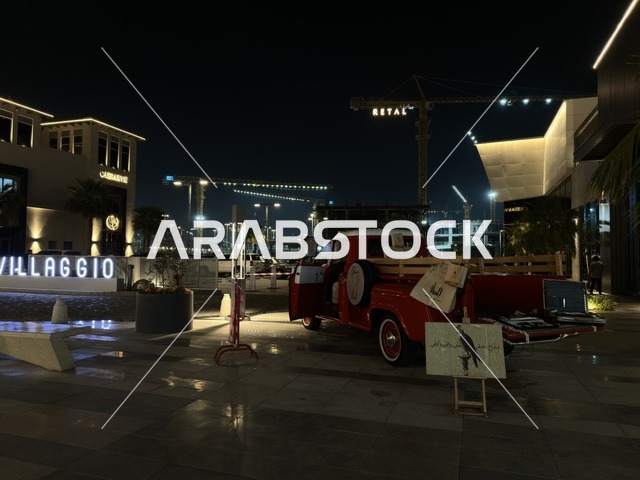 Vintage Red Truck at Villaggio Mall Al Khobar at Night