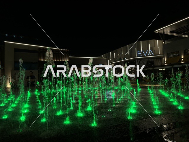 Green Water Fountain at Villagio Eastern Province Night