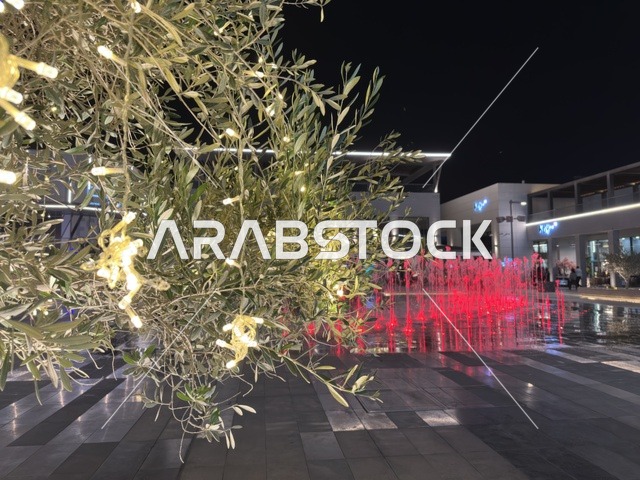 فيلاجيو الشرقية الخبر ليلاً مع نافورة مضيئة