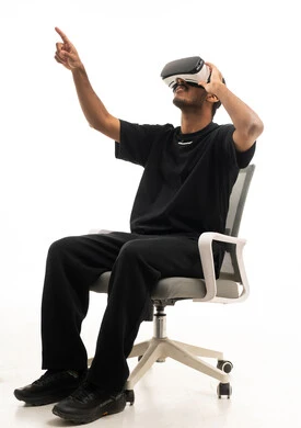 Saudi Man Using Virtual Reality Headset on White Background