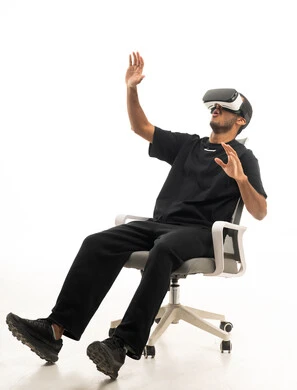 Saudi Man Using Virtual Reality Headset in Studio