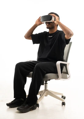 Saudi Man Using VR Headset on White Background