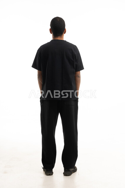 Arab Man Back View Standing in Studio White Background