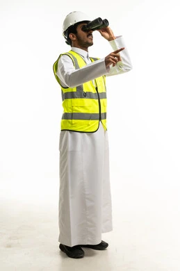 Saudi Engineer with Binoculars on White Background