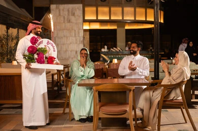Saudi Family Birthday Celebration at Night Restaurant