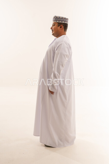 Omani Man in Traditional Dress Profile on White