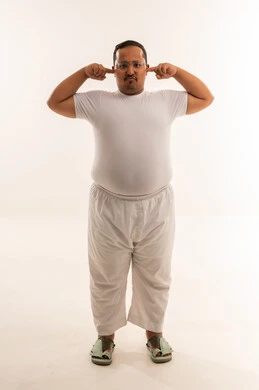 Saudi Man Closing Ears Studio Background