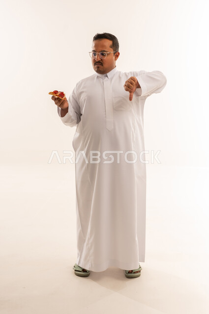 Saudi Man with Pizza Slice Giving Thumbs Down