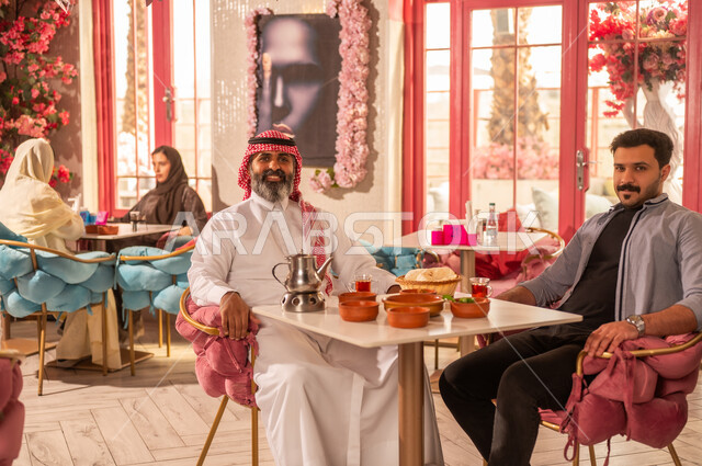 Saudi Men Dining at a Modern Restaurant in Riyadh