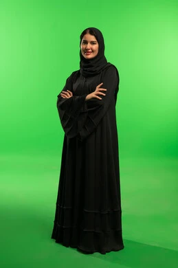 Saudi Woman in Black Abaya on Green Screen Chroma Key