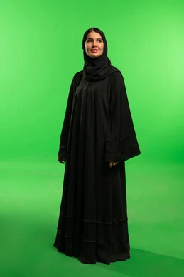 Saudi Woman in Black Abaya on Green Screen