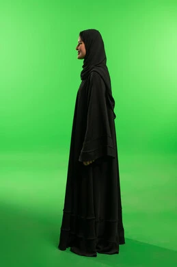 Saudi Woman Wearing Black Abaya on Green Screen Profile