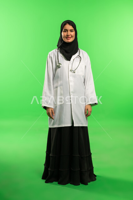 Saudi Female Doctor on Green Screen Background