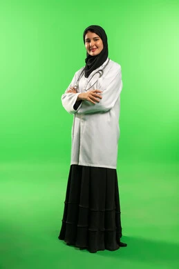 Saudi Female Doctor with Stethoscope on Green Screen