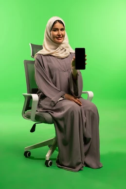 Saudi Woman Holding Smartphone on Green Screen