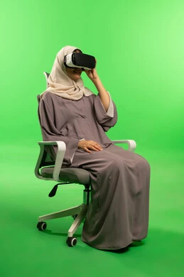 Saudi Woman with VR Headset on Green Screen Background