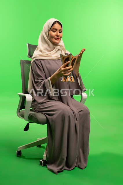 Saudi Woman with Incense Burner on Green Screen