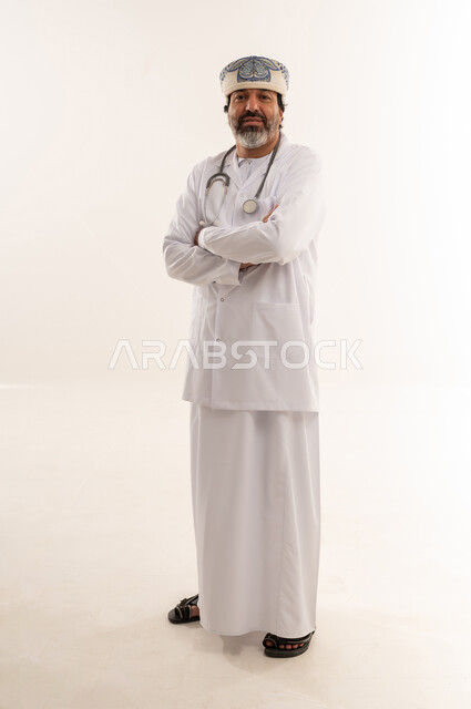 Omani Doctor in White Lab Coat with Stethoscope