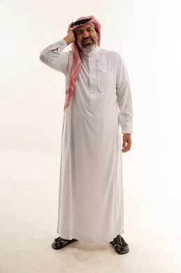 Saudi Man with Headache Expression on White Background