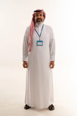 Saudi Man in Traditional Thobe with ID Badge Portrait