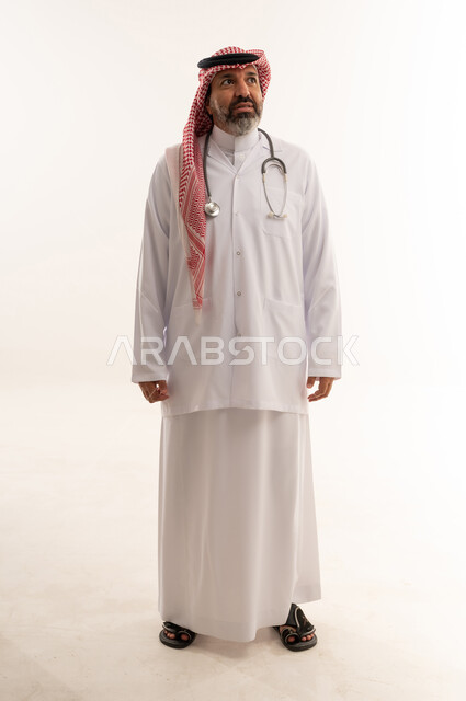 Saudi Male Doctor in Traditional Attire with Stethoscope