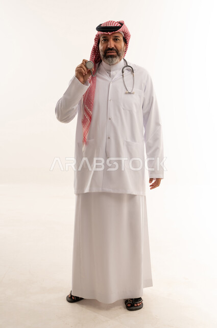 Saudi Doctor in Traditional Thobe with Stethoscope