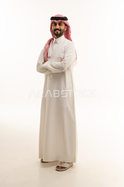 Saudi Man in Traditional Thobe on White Background