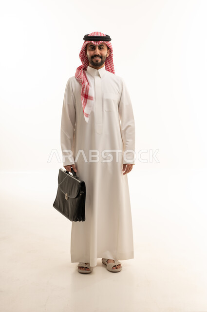 Saudi Businessman with Briefcase on White Background