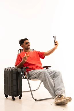 Saudi Traveler Taking Selfie with Watermelon in Studio