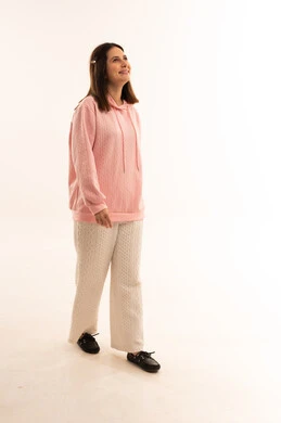 Middle Eastern Woman Walking in Pink Hoodie Studio