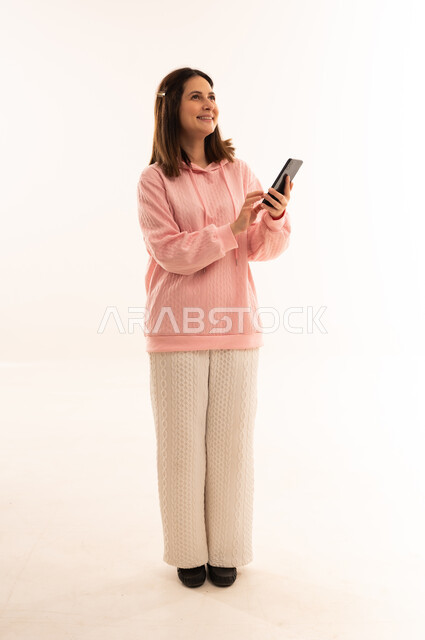 Arab Woman with Smartphone on White Background