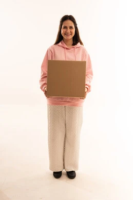 Arab Woman Holding Delivery Box on White Background
