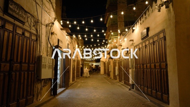 Traditional Arabic Alleyway with Decorative Night Lights