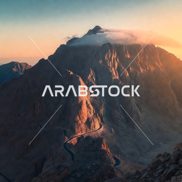 جبل جيس رأس الخيمة طريق جبلي وقت الغروب