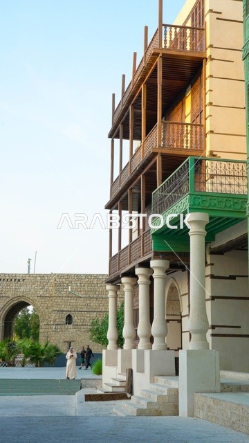 Traditional Arabic Heritage Building with Wooden Balconies