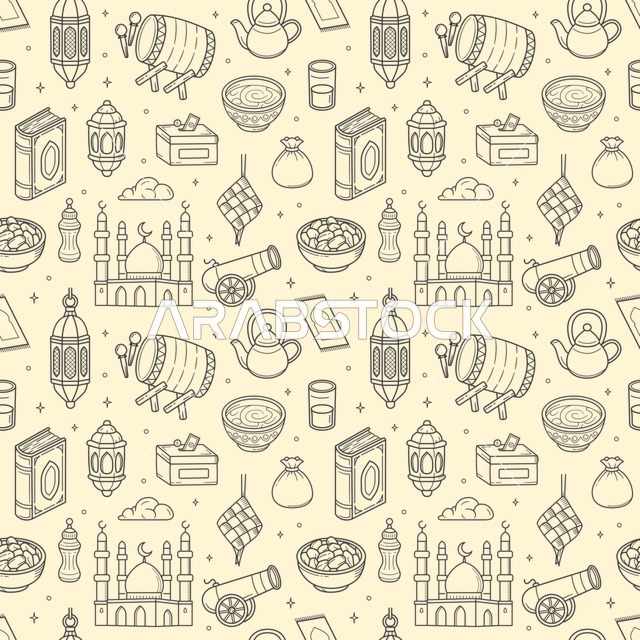 نمط متكرر لرموز شهر رمضان والرسوم الإسلامية