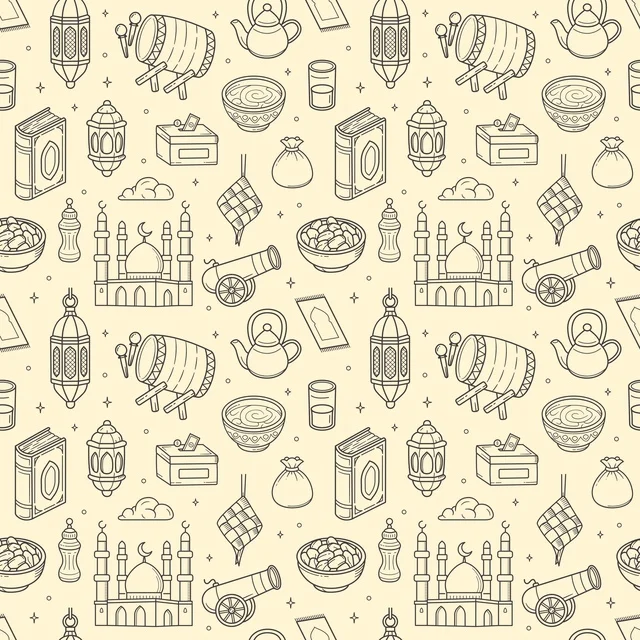 نمط متكرر لرموز شهر رمضان والرسوم الإسلامية